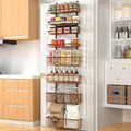 Moforoco Over The Door Pantry Organizer, Pantry Door Organizer Shelves, Kitchen Organizers and Storage, Hanging Basket Wall Spice Rack Seasoning Shelves, Laundry Room Bathroom accessories（Brown ） by MOFOROCO