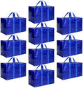 HealSmart 10 Pack Large Moving Bags with Zippers & Handles, Moving Supplies with lids, Heavy Duty Totes for Space Saving, Fold Flat, Moving and Storing, Blue by HealSmart