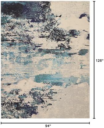 Nourison Home Celestial Ivory Teal Blue 7'10" x 10'6" Area Rug - Easy Clean, Non Shedding, Bed Room, Living Room, Dining Room, Kitchen (8' x 11') - Image 2