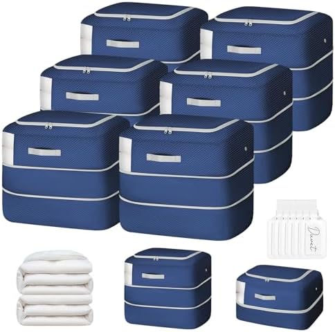 Comforter Storage Bag - 110L Large Capacity Blanket Storage Bags Ultra Space Saving Self Compression Organizer, Washable Compression Bags for Storage Comforter Blanket, 6-Pack, Navy Blue by EasortmPackingCubes