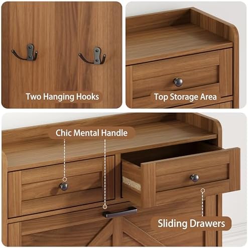 Shoe Cabinet with 2 Flip Drawers & 2 Top Drawers, 43" Tall Freestanding Narrow Wooden Shoe Storage Organizer for Entryway, Hidden Slim Shoe Rack for Front Door Entrance, Hallway, Living Room, Walnut - Image 6