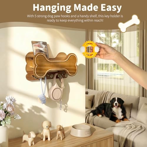 MTERSN Dog Leash Holder for Wall with Shelf for Pet Adoption Gift, Brown - Image 4
