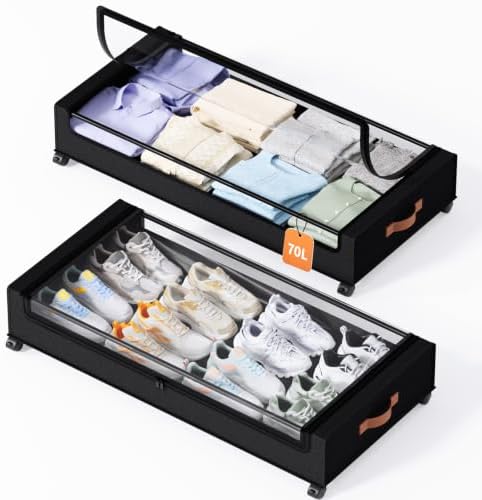 Yecaye 70L Large Under Bed Storage Containers with Wheels, 2 Pack, Black by Yecaye