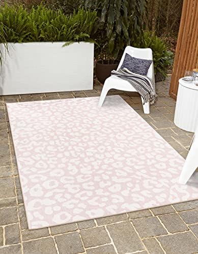 Unique Loom Outdoor Safari Collection Area Rug - Leopard (5' 3" x 7' 10" Rectangle, Pink Ivory/ Ivory) by UniqueLoom