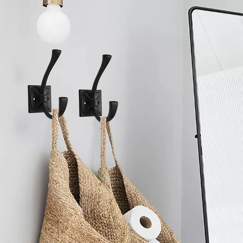 10 Pack Decorative Heavy Duty Towel Hooks for Hanging Robe Double Matte Black Coat Hooks Wall Mounted with Screws for Key, Towel, Bags, Cup, Hat - Image 3