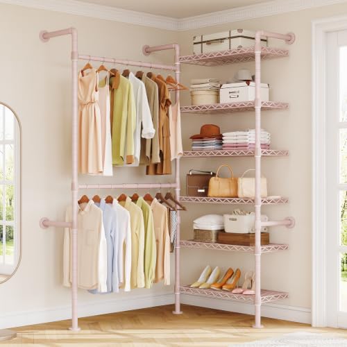 ONBRILL L2 Wall Mounted Closet System, Industrial Pipe Clothing Rack, Pink by ONBRILL