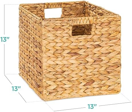 Best Choice Products 13x13in Pack of 5 Cube Storage Baskets, Water Hyacinth Multipurpose Collapsible Organizers, Handwoven Laundry Totes for Laundry, Living Room, Kids Room & Nursery - Natural - Image 2