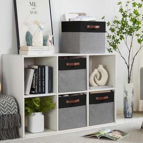 Bagnizer Collapsible Fabric Storage Cube Bins with 2 Reinforced PU Handles, Foldable Storage Organizer Baskets for Closet, Shelves, Living Room | 11"x11"x11", 4 Pack, Black & Gray - Image 2