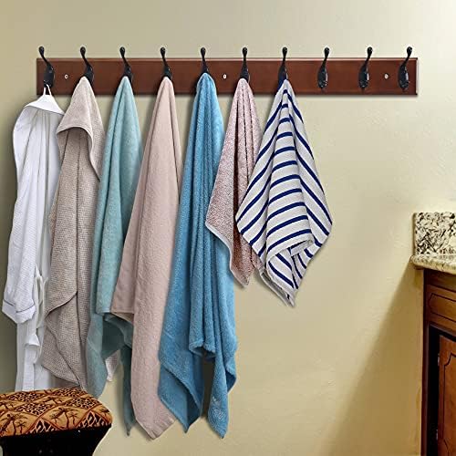 Dseap Coat Rack Wall Mounted: 10-Hooks, 16" Hole to Hole, 38-1/4" Long, Wood Coat Hooks Wall Mounted, Hook Rack, Hook Rail, Hooks for Hanging Coats, Brown & Black - Image 5