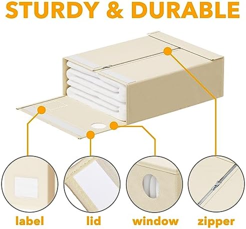 SpaceAid 6 Pack Bed Sheet Organizers and Storage, Foldable Sheet Organizer with Window for Linen Closet, Set Folder Keeper for Queen & King Size Bedding Storage (Beige) - Image 6