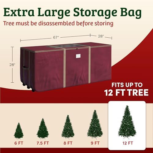 Elf Stor Christmas Tree Storage Bag with Wheels, Red, 67” x 28” x 24” - Image 2