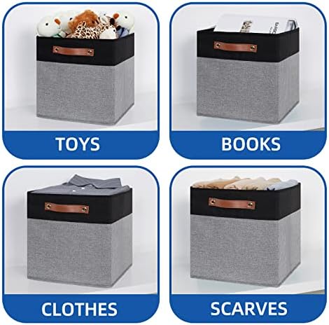 Temary Fabric Cube Storage Bins 12 Inch Decorative Storage Cubes Baskets 4 Pack Foldable Cube Storage Bins for Closet, Shelves (Black&Grey) - Image 4