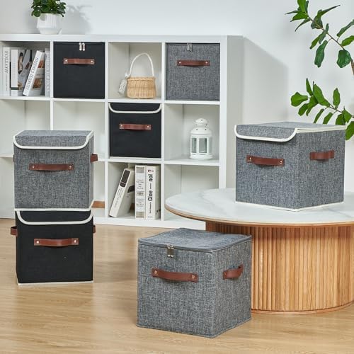 4PCS Storage Cubes with Lids Cotton Linen Fabric Bins Boxes - Image 4