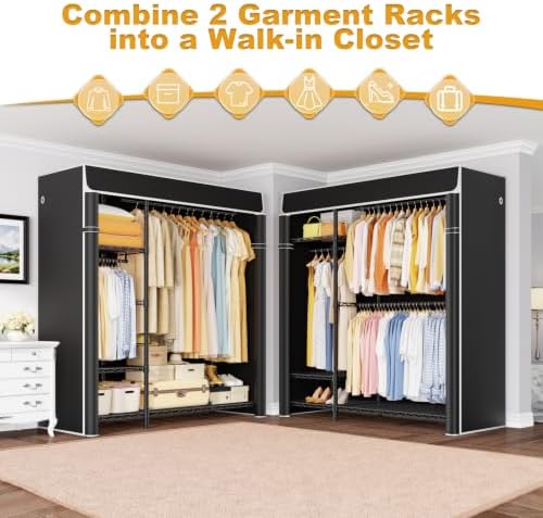 ULIFHOME F7C Clothes Rack with Cover, Covered Clothing Rack Heavy Duty - Image 3