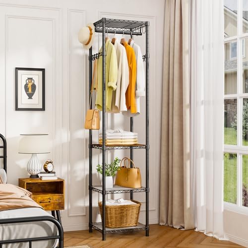 R1 Clothes Rack Heavy Duty, Clothing Racks for Hanging Clothes, Garment Rack with Storage Shelves, Small Coat Rack Freestanding for Entryway, Hallway, Bedroom, Max Load 448 Lbs, Black - Image 2