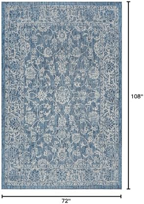 JONATHAN Y Weave Floral Indoor Outdoor Area Rug 6X9 Navy/Gray, Tela Bohemian Textured for Backyard, Patio, Porch, Easy-Cleaning, High Traffic, Pet-Friendly, Non-Shedding (SMB100B-6) - Image 2