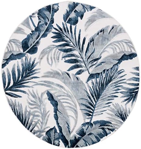 SAFAVIEH Washable Rug Outdoor Cabana Collection - 6'5" Round, Ivory & Navy, Non-Shedding & Easy to Clean, Ideal for Patio, Backyard, Mudroom (CBN452A) - Image 3