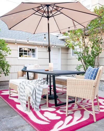 Wonnitar Outdoor Rugs 8x10,Plastic Outdoor Waterproof Patio Rugs Clearance,Reversible Large Outside RV Camping Mat,Portable Abstract Plant Lightweight Carpet for Backyard Deck Park (Pink, 8'x10') - Image 6
