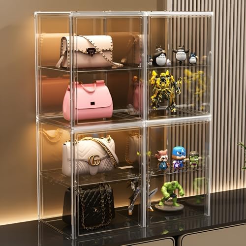 GUDEMAY Large Clear Stackable Acrylic Storage Bins with Door, Dustproof Figure Collectibles Display Case, Football & Motorcycle Helmet Showcase, Basketball, Sports Memorabilia Organizer (XL, Count, 3) - Image 3