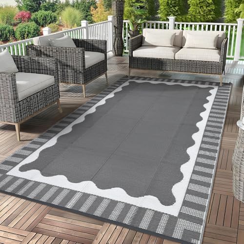 Garvee Large Scalloped Outdoor Rug 8x10 Patio Rugs Outdoor Waterproof,Grey by Garvee