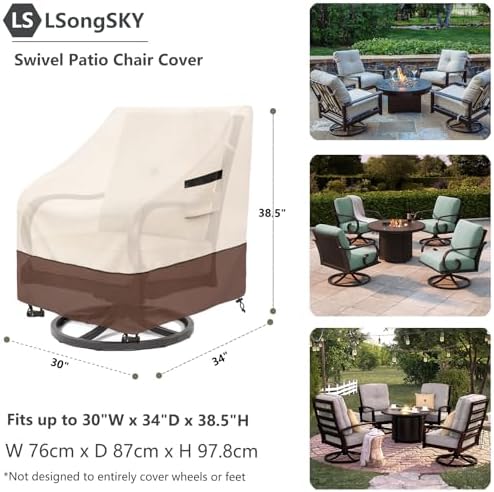 Patio Swivel Chair Cover 4 Pack,Waterproof Heavy Duty Patio Chair Covers,Swivel Chair Cover for Outdoor Furniture Covers Waterproof(30 W x 34 D x 36 H inches),Beige&Brown - Image 3