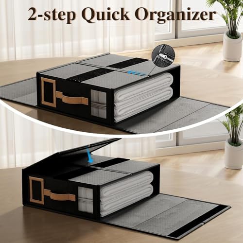 6 Pack Foldable Bed Sheets Set Organizers and Storage(King & Queen Size),Linen Fabric Closet Organizers with Window,Folding Bedding Storage Box for Bedsheets and Pillow Cube Organizer-Black - Image 6