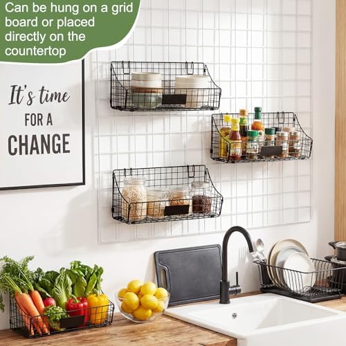 Blulu 4 Pcs Grid Wall Baskets, Wire with Hooks for Hanging, 15 x 7 x 6 Inch - Image 5