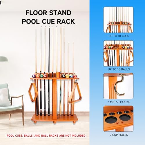 GSE Floor Stand Billiard Pool Cue Racks Only, Hold 10 Cues, Oak - Image 2