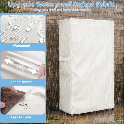 Rileytee Wire Shelf Cover,Heavy Duty 600D Dustproof Waterproof Shelf Covers for Shelving,Outdoor Storage Rack Cover for Wire Rack with Zipper,White,36.2" W x 20.5" D x 60" H - Image 6