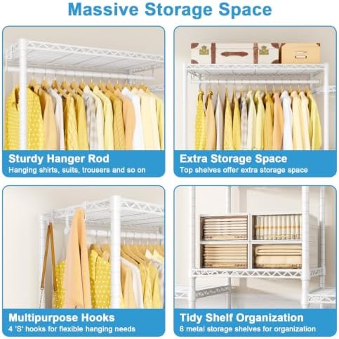 Ulif E4 Plus Heavy Duty Clothes Rack, White Metal Closet Storage System - Image 6