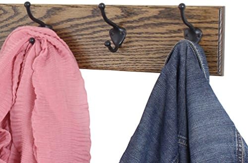 PegandRail Oak Wall Mounted Coat Rack with Bronze Hooks 4.5" Ultra Wide (Walnut, 15" x 4.5" with 3 Hooks) - Image 2