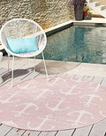 Unique Loom Outdoor Coastal Collection Area Rug - Ahoy (5' 3" Round, Pink/ Ivory) by UniqueLoom