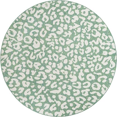 Unique Loom Outdoor Safari Collection Area Rug - Leopard (7' 10" Round Green Blue/Ivory) - Image 3