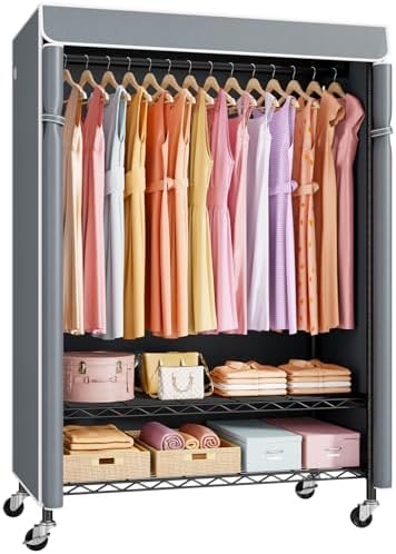 ULIFHOME P6C Plus Rolling Clothes Rack with Cover, Covered Clothing Rack by UlifHome
