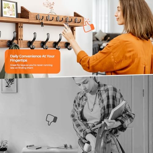Evermagin 35" Coat Rack Wall Mount with Shelf & 13 Hooks, Entryway, Brown - Image 7