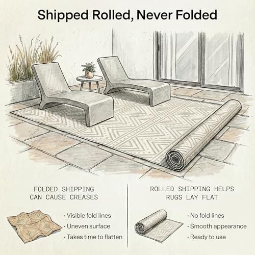 Fab Habitat Chevron Outdoor Rug - Waterproof, Fade Resistant, Crease-Free - Premium Recycled Plastic - Striped - Patio, Porch, Deck, Balcony - Patan - Beige - 5 x 8 ft - Image 4