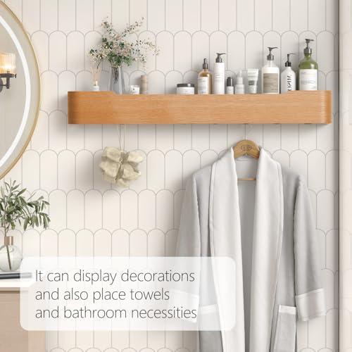 Coat Rack Wall Mount with Hidden Hooks Modern Key Holder Wood Entryway Hook with Shelf for Bedroom Kitchen Hallway Bathroom Designed for Hanging Coats Hats Bags Towels Dog Leashe(Oak,8 Hooks) - Image 6