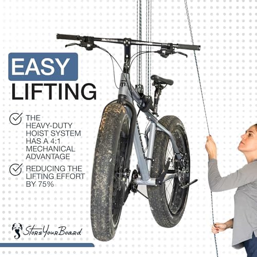 StoreYourBoard Bike Hoist for Garage Ceiling, Pulley Lift System, No Slip - Image 4