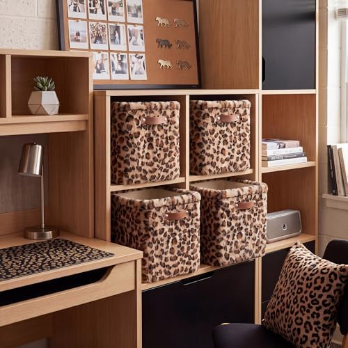 FoldTier 4 Pcs Brown Foldable Leopard Faux Fur Storage Cubes 11 Inch - Image 6