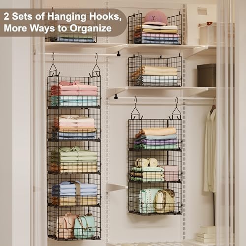 Sonyabecca 5-Tier Hanging Closet Organizer – Black Closet Storage Shelves with Wire Baskets for Clothes, Handbags, Sweaters & Accessories, Includes 2 Hanging Hooks & 5 S-Hooks - Image 5
