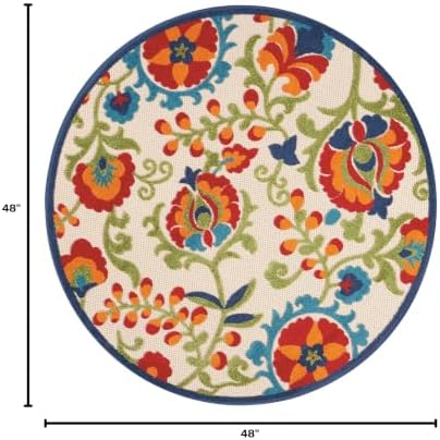 Nourison Home Aloha Multicolor 4' x Round Area Rug - Easy Clean, Non Shedding, Bed Room, Living Room, Dining Room, Kitchen (4' x Round) - Image 2