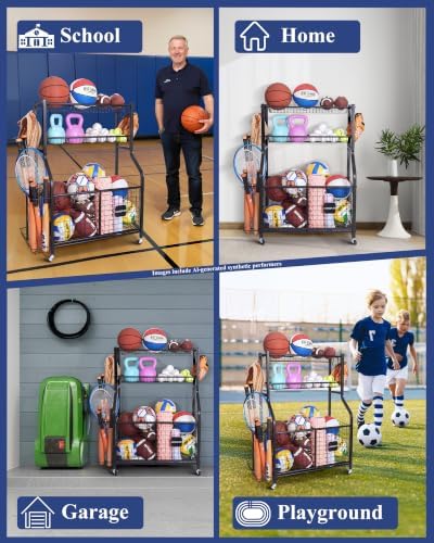 Sports Equipment Organizer with Wheels for Garage Ball Storage - Image 6