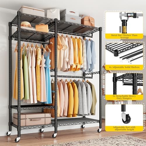Raybee Clothes Rack with Wheels, Heavy Duty Loads 780LBS, Space-Saving - Image 2