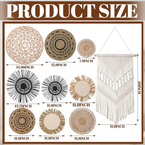 Tatuo 11 Pcs Boho Wall Basket Decor Bulrush Woven Wall Hanging Art Round Farmhouse Rustic Handmade Wicker for Summer Home, Bedroom, Living Room, Kitchen Decorations, Multi Sizes(Flower) - Image 3