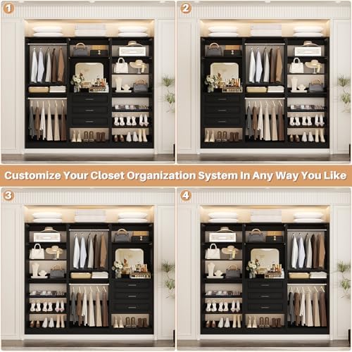 Unikito 75" Modular Closet System with 3 Sets, Mirror & Drawers, Black - Image 4