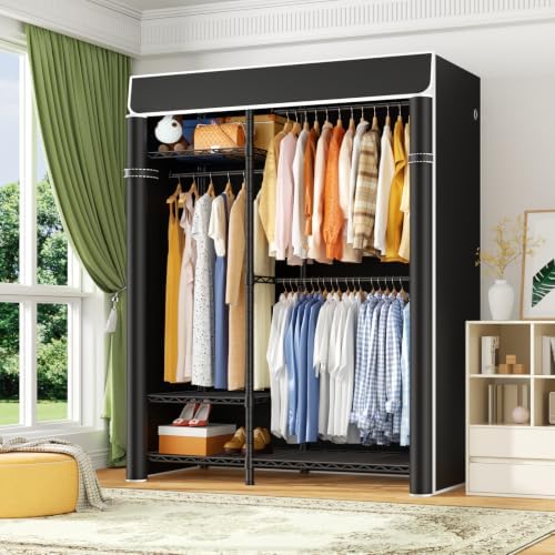 ULIFHOME F7C Medium Clothes Rack with Cover, 6-Tier Covered Clothing Rack - Image 2