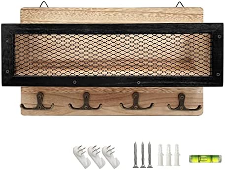 Wooden Wall Key Rack Organizer with 4 Double Hanging Hooks, Wall Mount Key Hanger for Entryway, Storage, Living Room, Hallway, Kitchen by LYFJXX