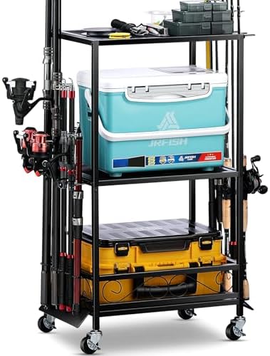 EXTCCT Fishing Rod Holder - Fishing Pole Rack for 10 Rods - Adjustable Height Fishing Gear Equipment Organizer Storage Solution for Garage Basement or Indoor by EXTCCT