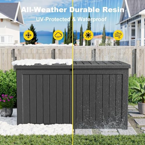 Vixzen 280 Gallon Large Outdoor Storage Box Waterproof, UV Resistant Resin Deck Box with Hydraulic Rod & Lockable Latch for Patio Furniture, Outside Storage Box for Garden Tools, Patio Cushions, Black - Image 6