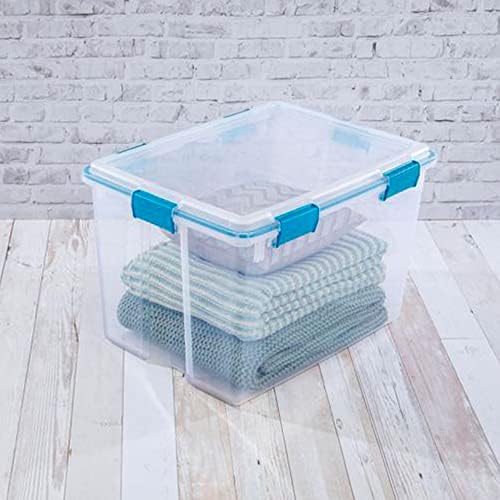 Sterilite 80 Qt Gasket Box, Stackable Storage Bin with Latching Lid and Tight Seal, Plastic Container to Organize Basement, Clear Base and Lid, 1-Pack - Image 7